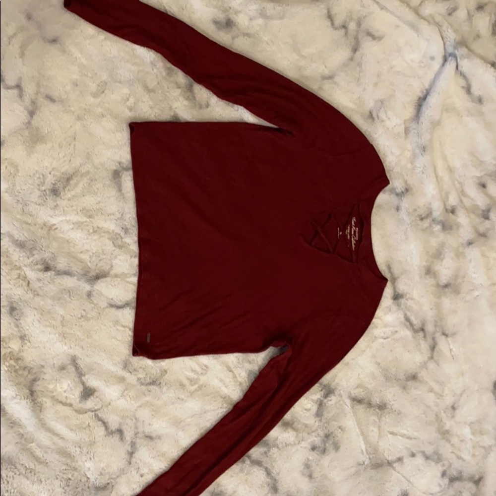 Burgundy, Crop top Long sleeve